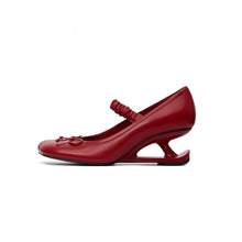 Load image into Gallery viewer, Women's Square Heel Leather Pumps with Bow Accent - Genuine Leather Mid Heel Shoes