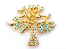 Load image into Gallery viewer, CZ Micro Pave Turquoise Lift Tree Connector, Cubic Zirconia Tree Spacer Connector/Charm for Necklace Bracelet, 21x23mm,sku#M58