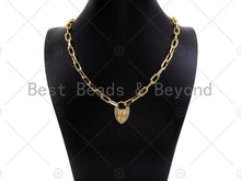 Load image into Gallery viewer, CZ Micro Pave Snake Padlock Heart Clasp Charms, Snake CZ On Padlock Clasp, Gold snake lock, Padlock Necklace Charms, 17x25mm, Sku#K163