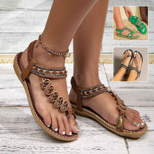 Load image into Gallery viewer, Women's Bohemian Beaded Thong Sandals | Ethnic Floral Flat Beach Sandals