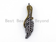 Load image into Gallery viewer, Dual Color Plated, CZ Micro Pave Leaf/Feather Pendant, Cubic Zirconia Pendant, 10x36mm, 1pc, SKU#F350