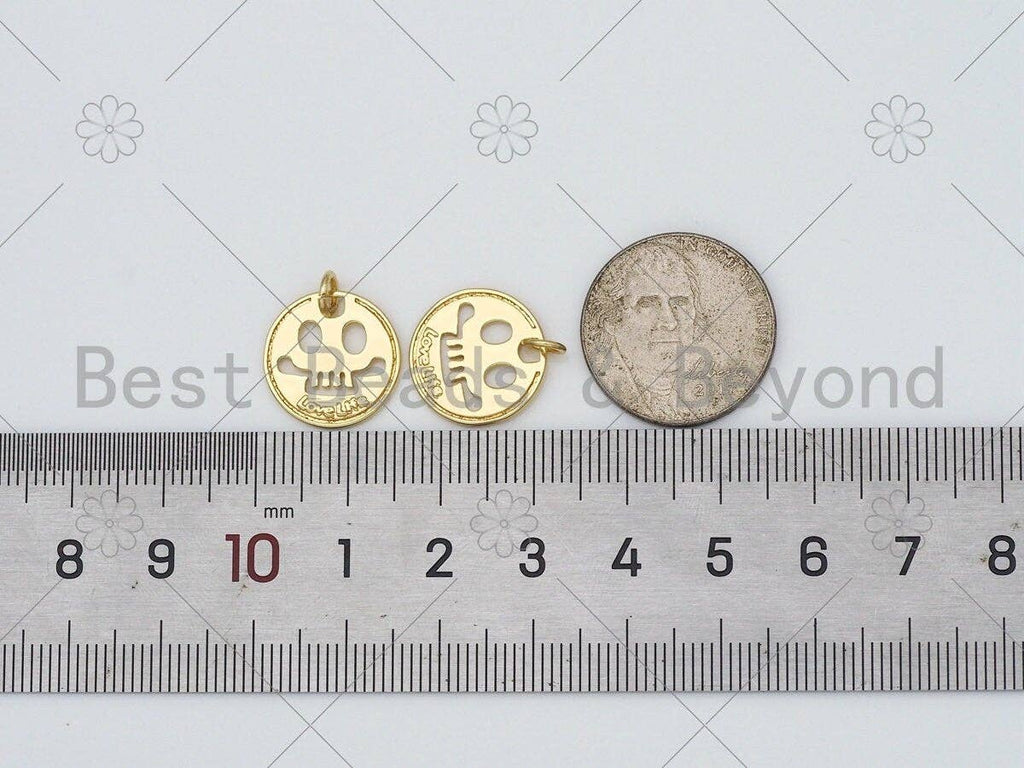 Hollow Out Skull Face on Disc Pendant/Charm, 18K Gold Filled Skull Charm, Necklace Bracelet Charm Pendant,15x15mm,Sku#L610