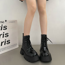 Load image into Gallery viewer, Women's Vintage British Chunky Heel Western Cowboy Ankle Boots | Lace-Up Round Toe Block Heel Booties