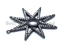 Load image into Gallery viewer, CZ Micro Pave 37mm Eight Points Star Pendant Charm, Black Clear CZ Pave in Gold Silver Rose Gold Finish, Star Pendant Charm,sku#B16