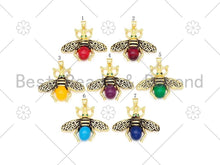 Load image into Gallery viewer, Colorful Glass Bee Shape with Green CZ Eye Pendant, 18K Gold Filled Bee Charm, Necklace Bracelet Charm Pendant, 32x27mm, Sku#F178