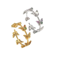 Load image into Gallery viewer, Gold Silver Colorful CZ Butterfly Hoop Earrings, Sku#LX208