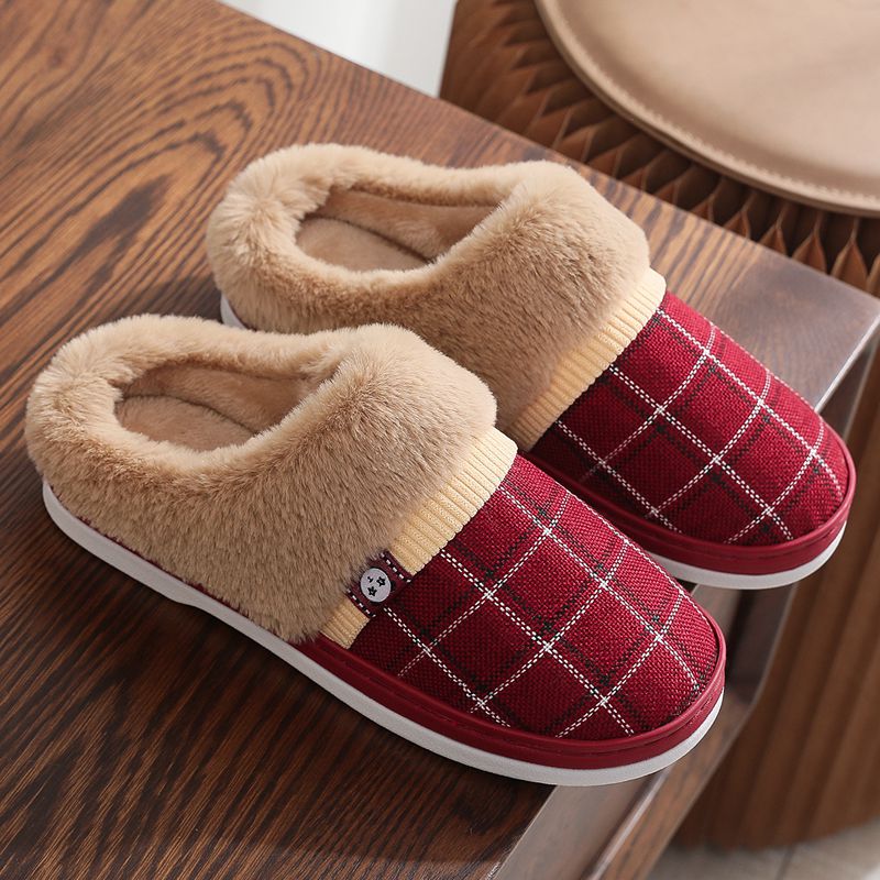Men's Cotton Winter Slippers Non-Slip Warm Thick Sole Plush Indoor Shoes