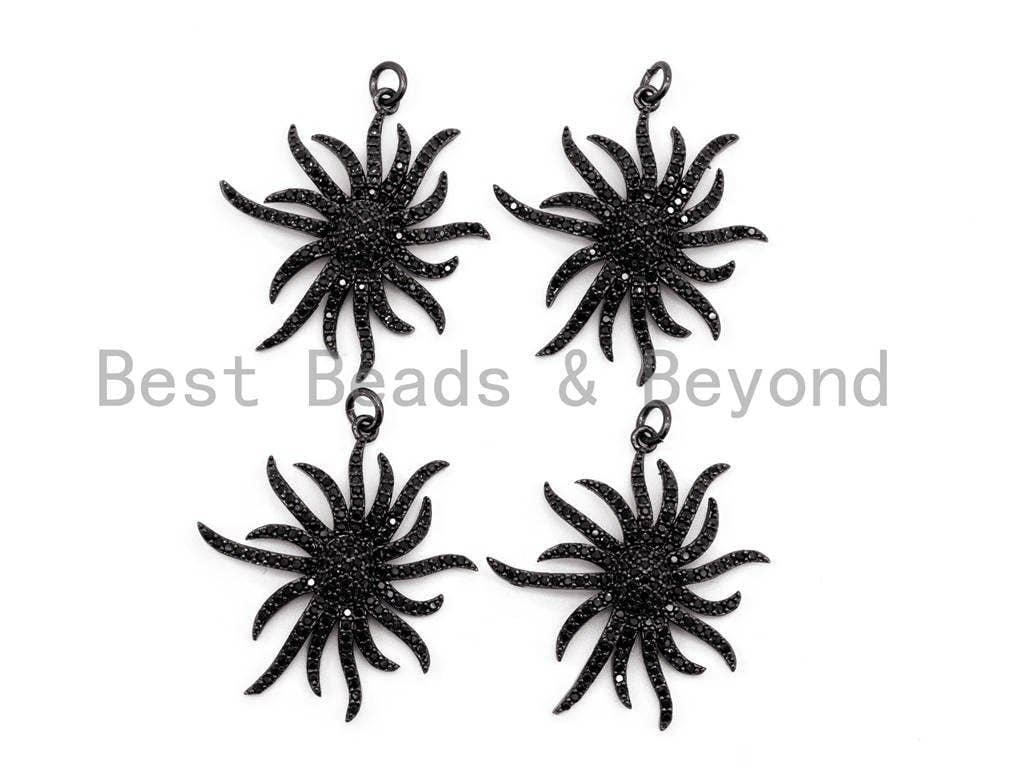 Black CZ Pave On Black Micro Pave Flower Charm Beads, Flower Beads,29x32mm, sku#F390/F352