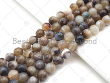 Load image into Gallery viewer, High Quality Natural Grey Banded Agate Smooth Beads, 6mm/8mm/10mm/12mm Brown Gemstone Beads, Agate Beads, 15.5'' Full Strand, SKU#UA217