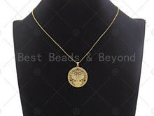 Load image into Gallery viewer, 18K Gold Hollow Out Tercel On Round Coin Shape Pendant, Eagle Round Charm, Animal Pave Pendant, Gold plated,mm, Sku#LK53