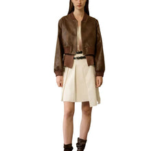 Load image into Gallery viewer, Stylish Zippered Leather Jacket With A Retro Biker-inspired Design And Long Sleeves