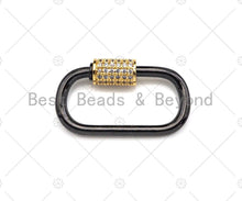 Load image into Gallery viewer, Dual Color CZ Pave Oval Shape Clasp, Gold Black Color Carabiner Clasp, Carabiner Clasp,17x29mm, sku#K116