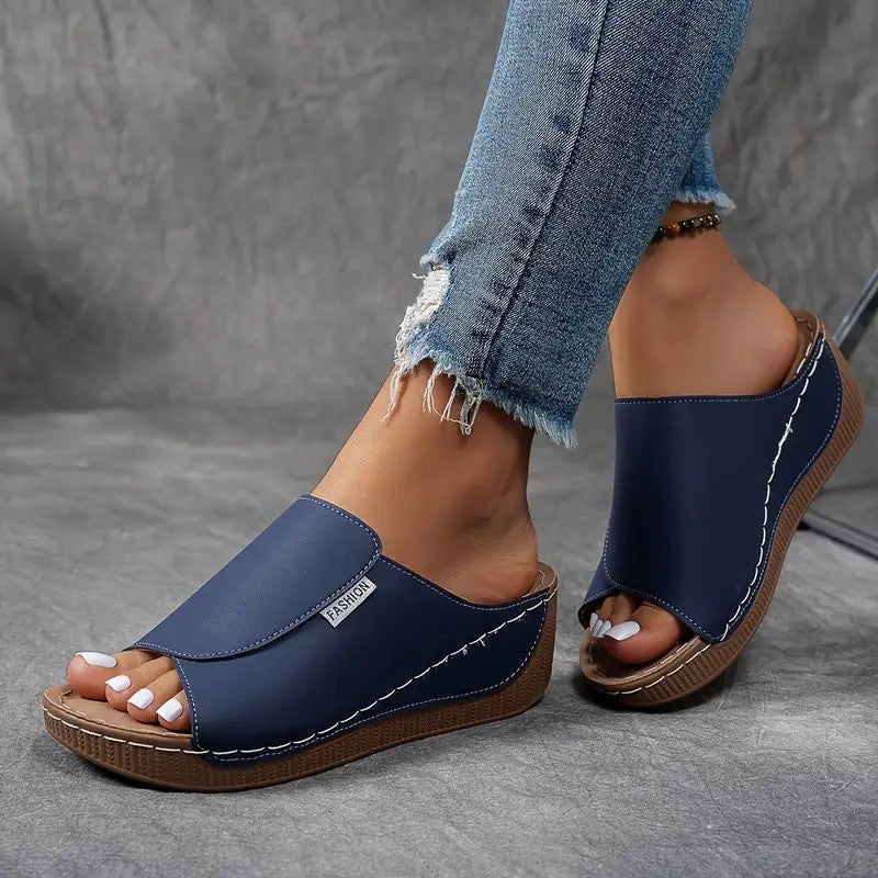 Women's Plus Size Chunky Sole Open Toe Slippers – Casual PU Slides