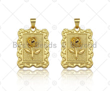 Load image into Gallery viewer, 18K Dainty Gold Rose Flower Rectangle Charm, sku#LK231