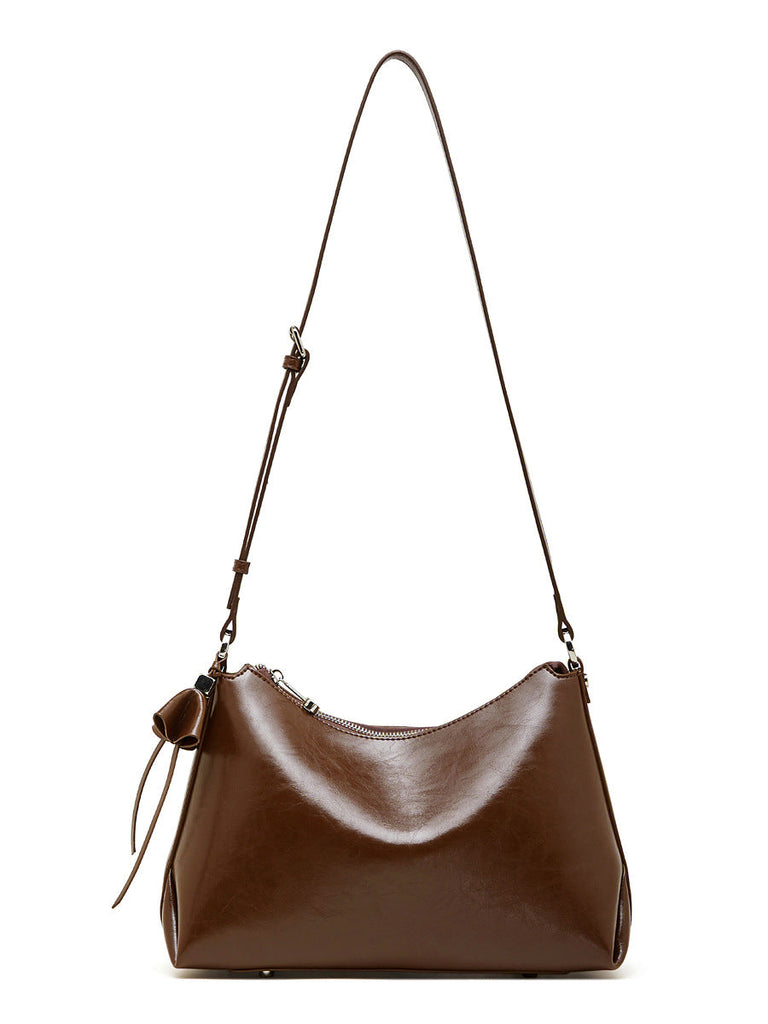 Women's Genuine Leather Crossbody Bag – Large Capacity Pillow Bag | Wine Brown, Dark Brown, Black