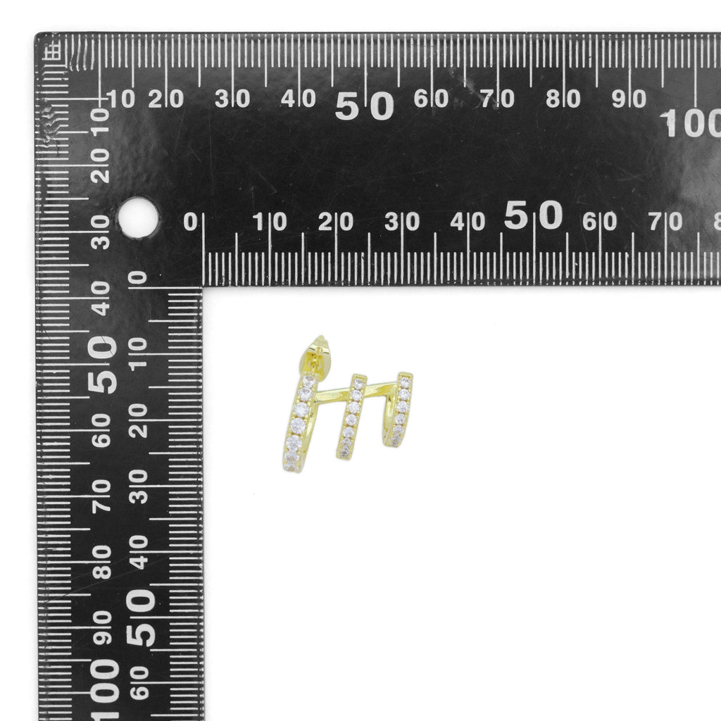 Clear CZ Triple Line Wrap Stud Earrings, Sku#A407