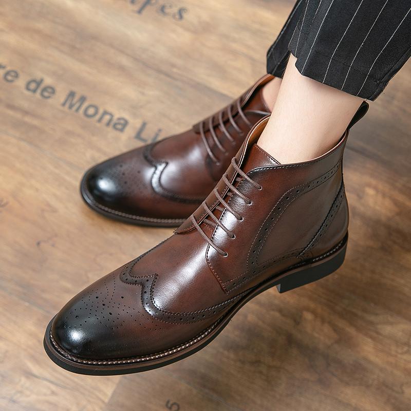 Premium Brown Winter Boots for Men - Waterproof Rubber Sole High-Top Boots