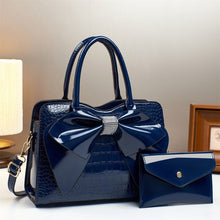 Load image into Gallery viewer, Fashionable Crocodile-Print Bow Bucket Bag Patent Leather Glossy Crossbody Bag