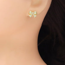 Load image into Gallery viewer, Clear CZ Gold Puffy Bowknot Stud Earring, Sku#LK964