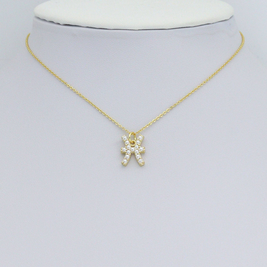 Gold White Pearl Zodiac Symbol Charm Pendant,Sku#A482