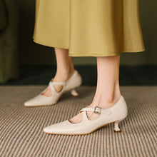 Load image into Gallery viewer, Women's Elegant Mid-Heel Stiletto Pointed-Toe Mary Jane Shoes | Slip-On Dress Shoes