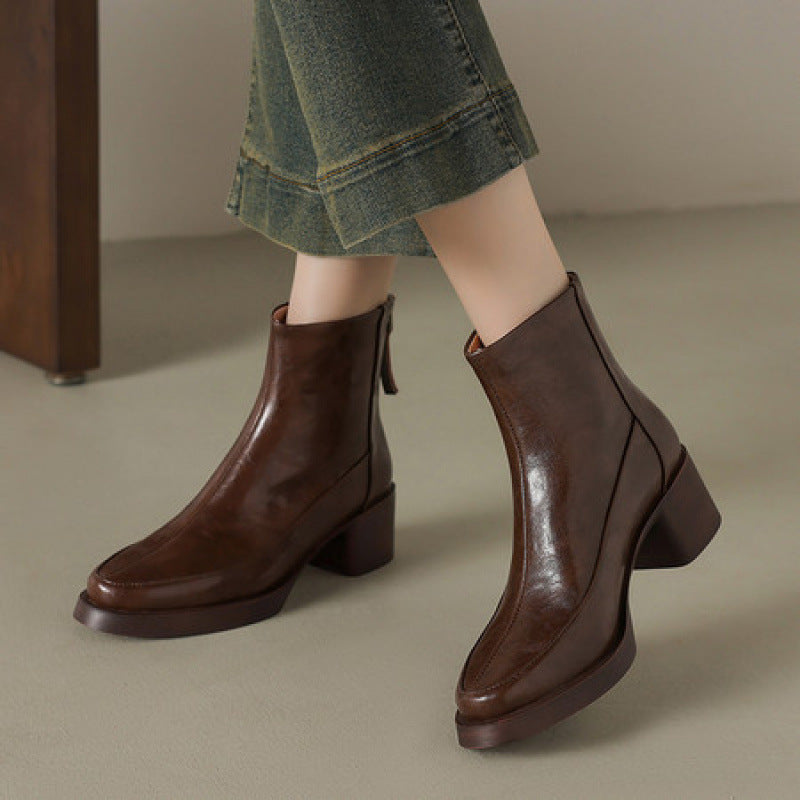 Women's Genuine Leather High-Heel Ankle Boots – Fall Winter Style