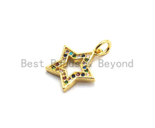 Load image into Gallery viewer, CZ Colorful Micro Pave Five Point Star Shape Pendant, Five Star Shaped Pave Pendant, Gold plated,14x15mm, Sku#F719