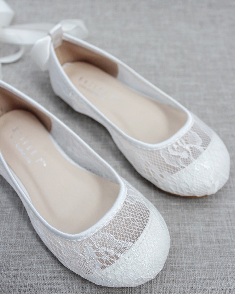 White New Lace Ballerina Flats with Ballerina Lace Up
