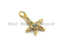 Load image into Gallery viewer, CZ Colorful Micro Pave Starfish Pendant, Starfish ar Shaped Pave Pendant, Gold plated, 13x15mm, Sku#F686