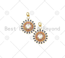 Load image into Gallery viewer, Colorful CZ Micro Pave Sunflower with Big CZ Heart Shape Pendan,18K Gold Filled Flower Charm, Necklace Bracelet Charm, 26x19mm, Sku#LK434