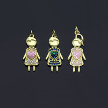 Load image into Gallery viewer, Girl With Pink Heart Pendant/Charm, Abalone Mother-of-pearl, SKU#LK66