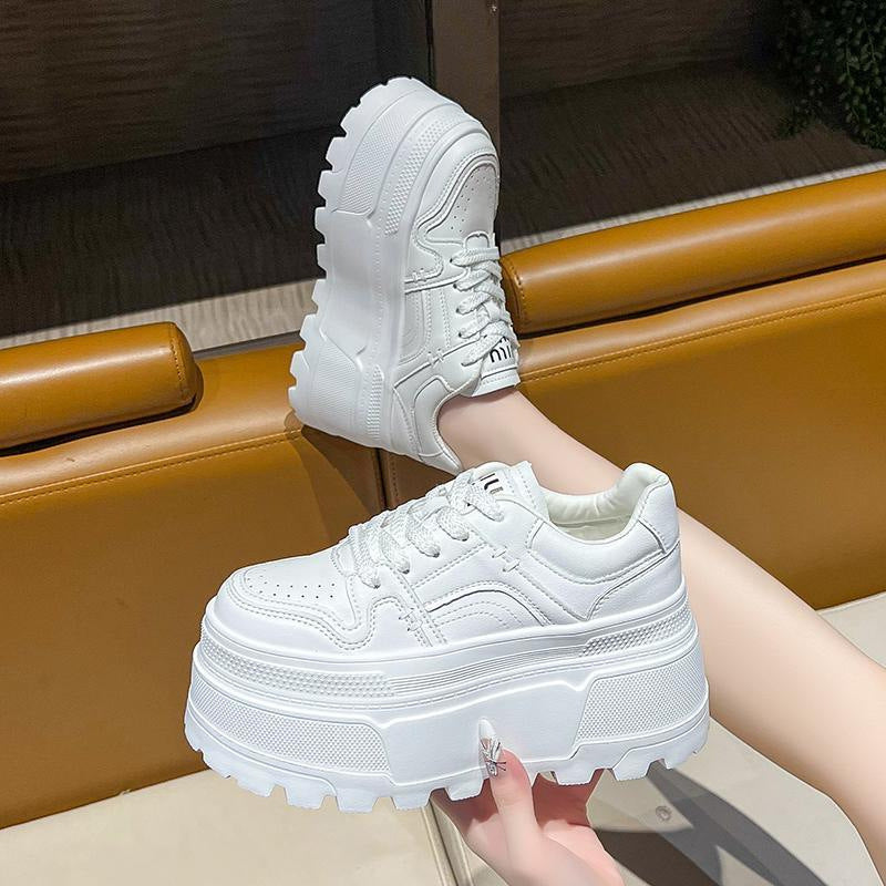 Women's Platform Sneakers Height Increasing Chunky Shoes White Black