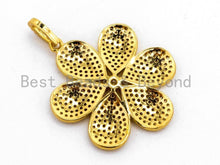 Load image into Gallery viewer, CZ Clear Micro Pave Flower Pendant, Flower Shaped Pave Pendant, Gold/Rose Gold/Silver/Gunmetal plated, 28x33mm, Sku#F409