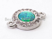 Load image into Gallery viewer, CZ Micro Pave Round connector/Link Finding, Green Opal, CZ micro paved, Cubic Zirconia CZ Connector, 9x13mm, sku#A71