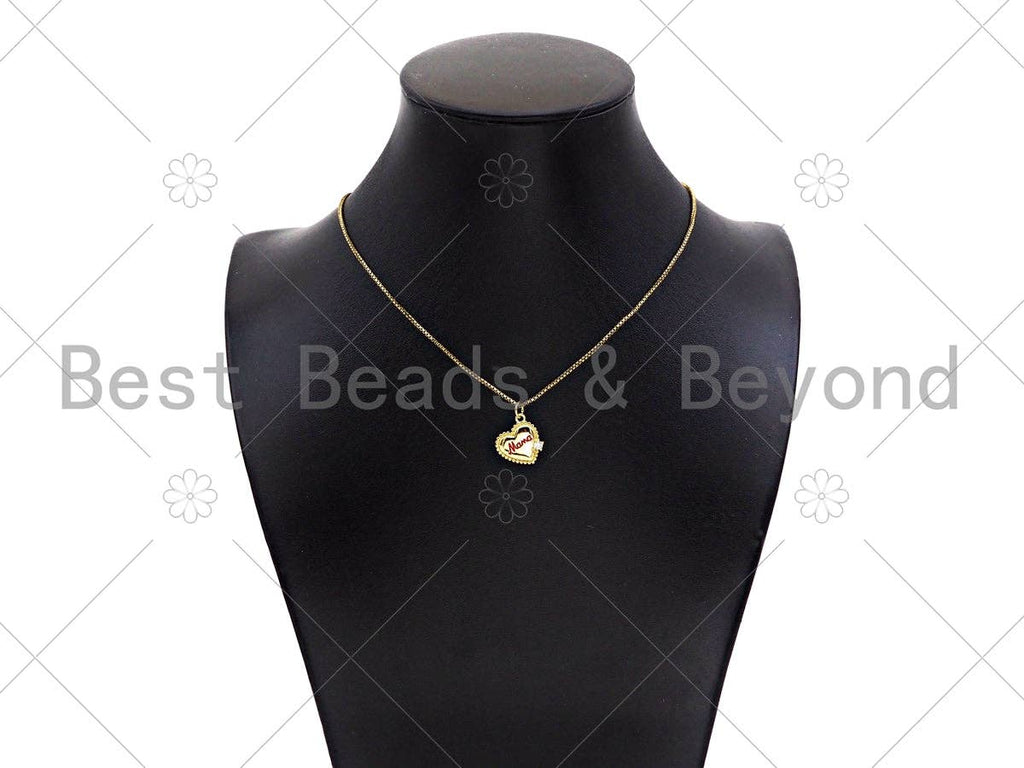 Gold Filled CZ Micro Pave Red Enamel Mama Word On Heart Shape Pendant, 18K Gold Filled Charm, Necklace Bracelet Charm,14x15mm,Sku#LK329