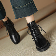 Load image into Gallery viewer, Retro Leather Lace-Up Side Zipper Ankle Boots
