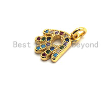 Load image into Gallery viewer, CZ Colorful Micro Pave Hand With Heart Hollow Out Pendant, Hand Shaped Pave Pendant, Gold plated, 9x11mm, Sku#F850