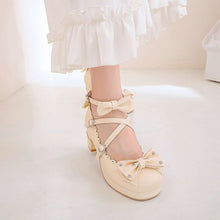Load image into Gallery viewer, Women's Retro Cute Bow-Clasp Chunky Heel Pumps | Round Toe Block Heels