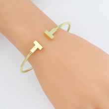 Load image into Gallery viewer, Plain Gold Double T Adjustable Bracelet, Sku#LD550