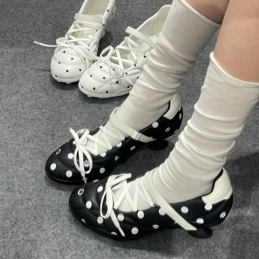 Women's Polka-Dot Mary Jane Heels - Vintage Cross-Strap Shoes