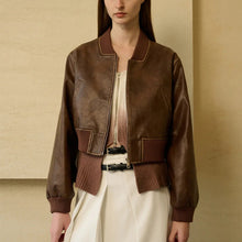 Load image into Gallery viewer, Stylish Zippered Leather Jacket With A Retro Biker-inspired Design And Long Sleeves