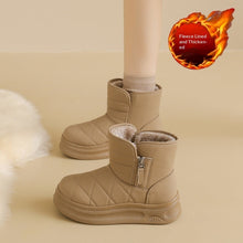 Load image into Gallery viewer, Women's Fleece-Lined Snow Boots | Warm Winter Boots with Side Zipper | Khaki Beige Black