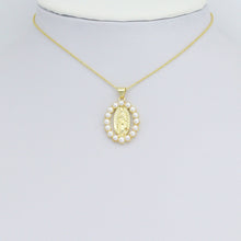 Load image into Gallery viewer, White Pearl Round Virgin Mary Oval Charm Pendant, Sku#LD703