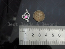 Load image into Gallery viewer, CZ Micro Pave Pink Enamel Mom Heart Shape Pendant, Sku#L500