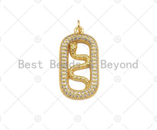 Load image into Gallery viewer, CZ Micro Pave Snake On Oval Shape Pendant/Charm,Cubic Zirconia Gold Charm, Necklace Bracelet Charm Pendant,15x28mm, Sku#LD31