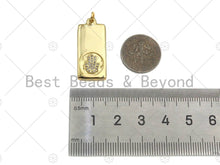 Load image into Gallery viewer, CZ Micro Pave Heart Evil Eye Cross Hamsa Hand On Rectangle Pendant,Dainty Gold Medallion Charm,Necklace Bracelet Charm,12x28mm,Sku#LK277
