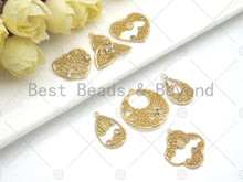 Load image into Gallery viewer, Filigree Gold Lacy Charm with CZ Stone, Round/heart/Teardrop/Windmill Brushed Gold Twisted Wire Charm Pendants, Earrings making, sku#CP13