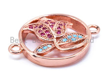 Load image into Gallery viewer, CZ Micro Pave  Fuchsia Turquoise Flower in a Ring Connector, Cubic Zirconia Spacer Connector,Pave Findings, 16x21mm, sku#M112