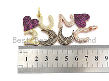 Load image into Gallery viewer, CZ Fuchsia Micro Pave LOVE U To the moon Pendant, CZ Pave love Pendant,Gold/Rose Gold/Silver/Gunmetal, Love Charm, 34x35mm,Sku#F779