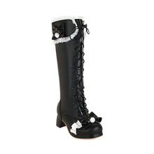Load image into Gallery viewer, Women's Lolita Bow-tie Over-the-Knee Boots | Chunky Heel, Lace-Up, PU Leather